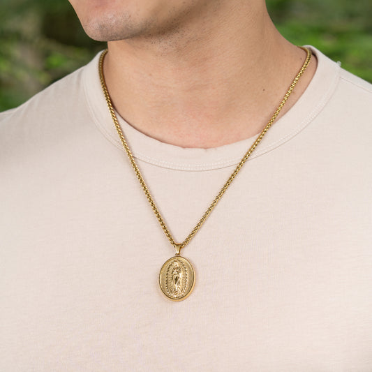 Cadena Trigo + Dije Virgen Guadalupe Hombre