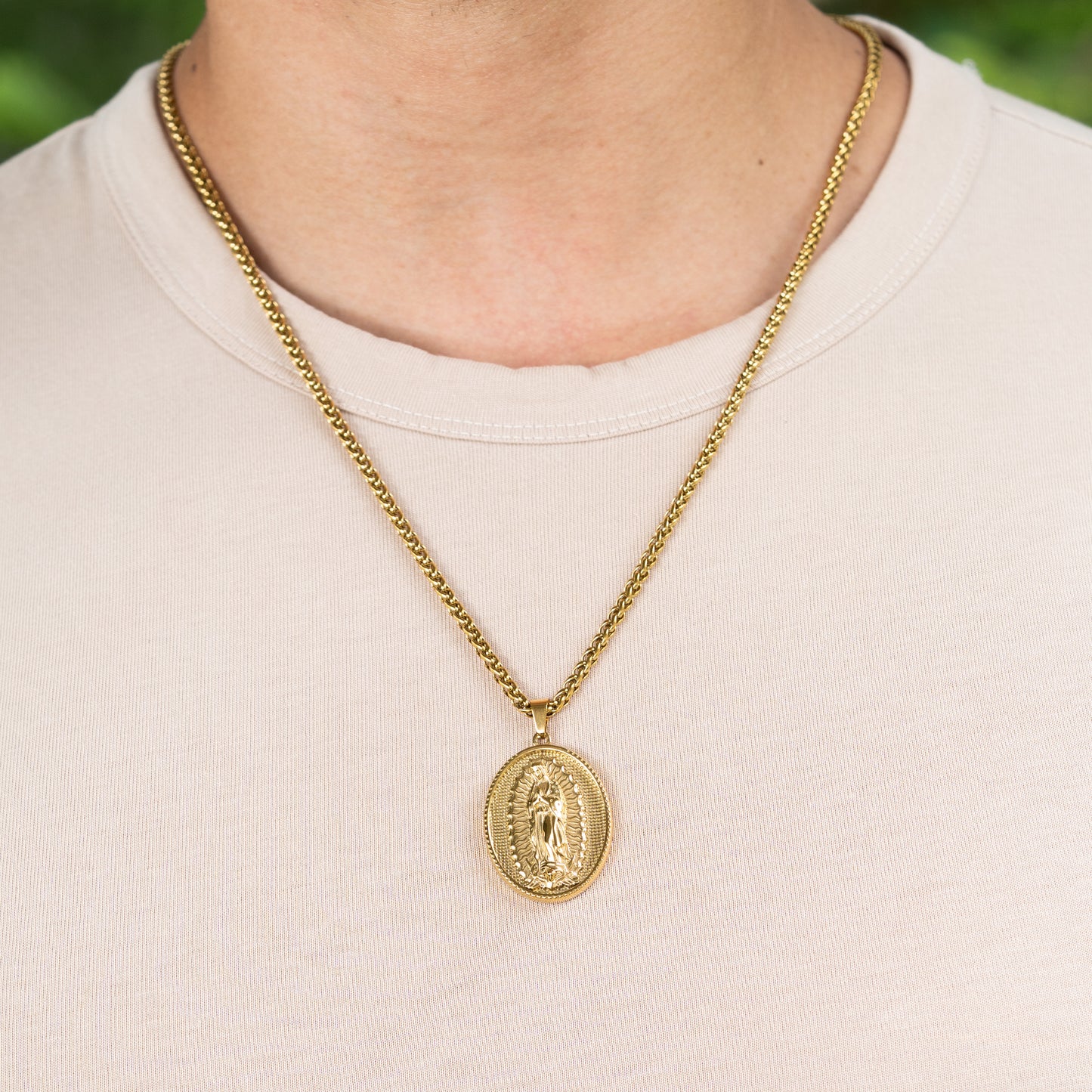 Cadena Trigo + Dije Virgen Guadalupe Hombre