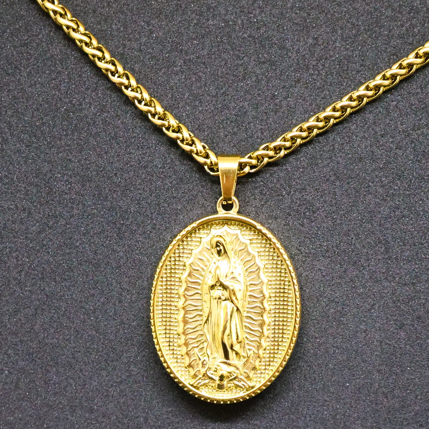 Cadena Trigo + Dije Virgen Guadalupe Hombre