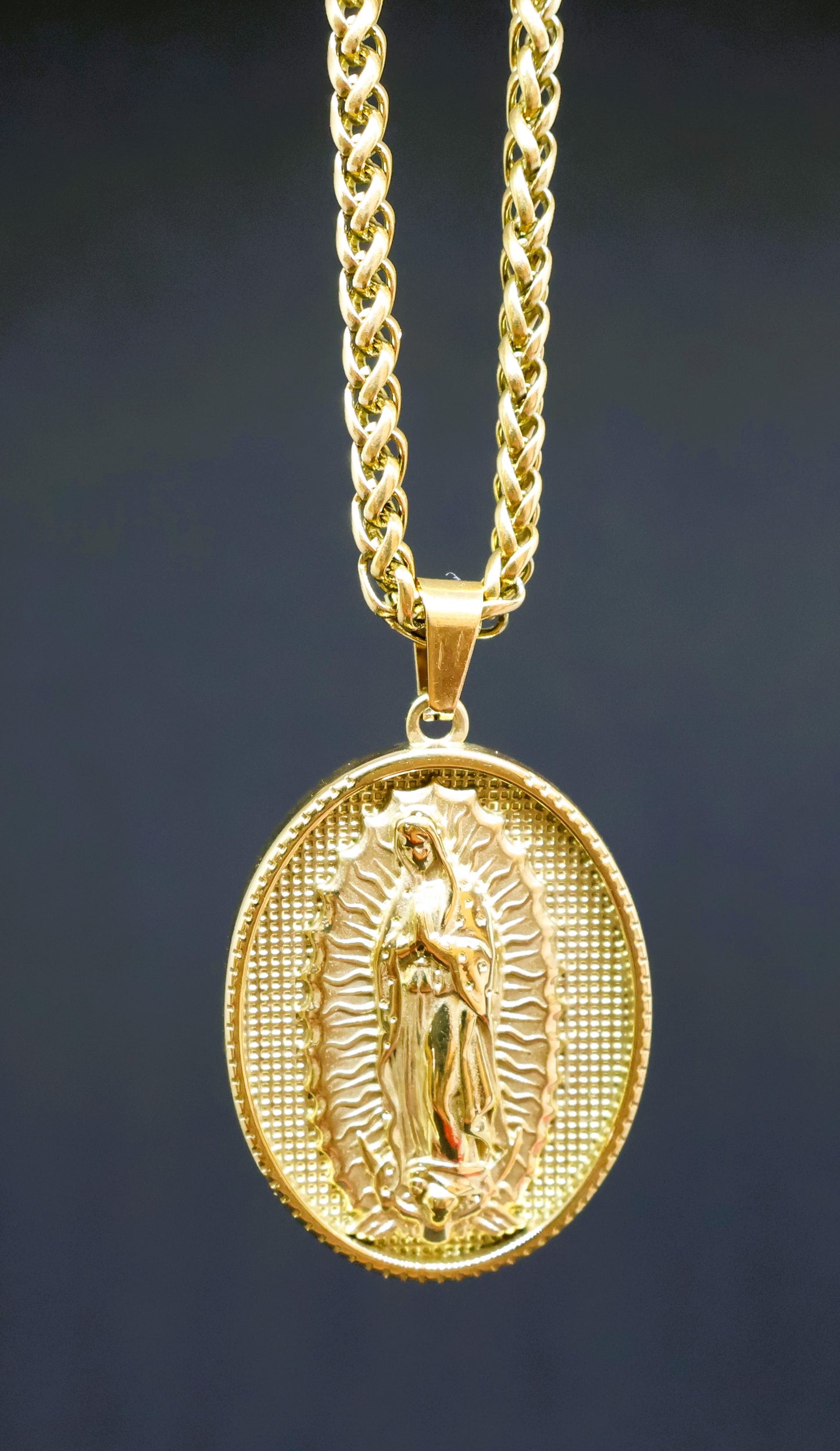 Cadena Trigo + Dije Virgen Guadalupe Hombre